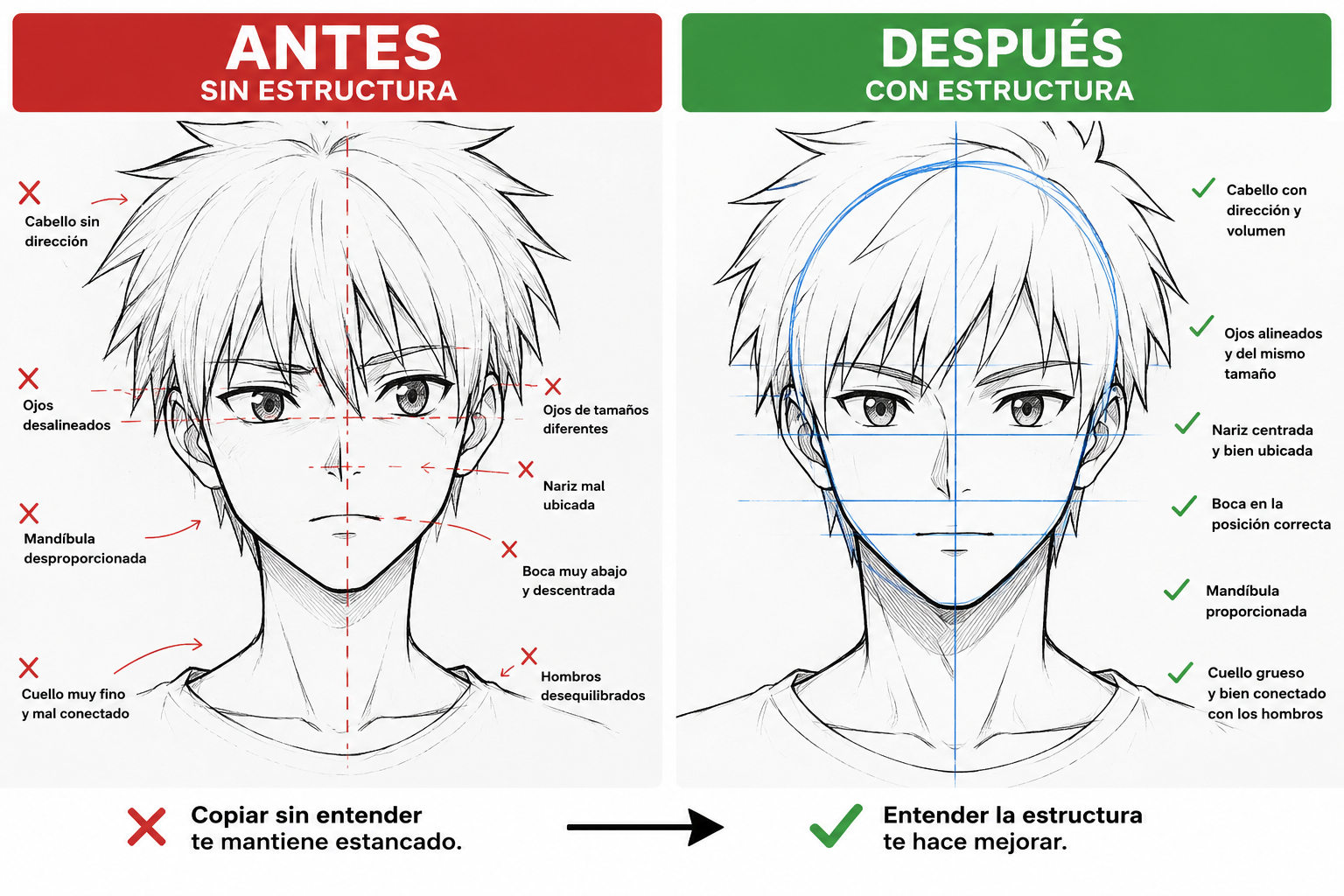 Comparación antes y después de aplicar el método de estructura