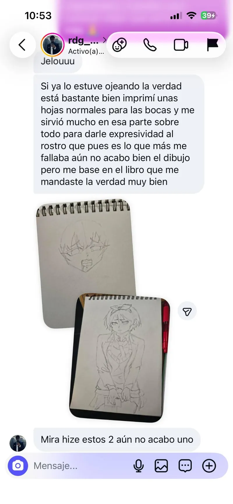 DM Instagram: estudiante muestra dibujos hechos con el método