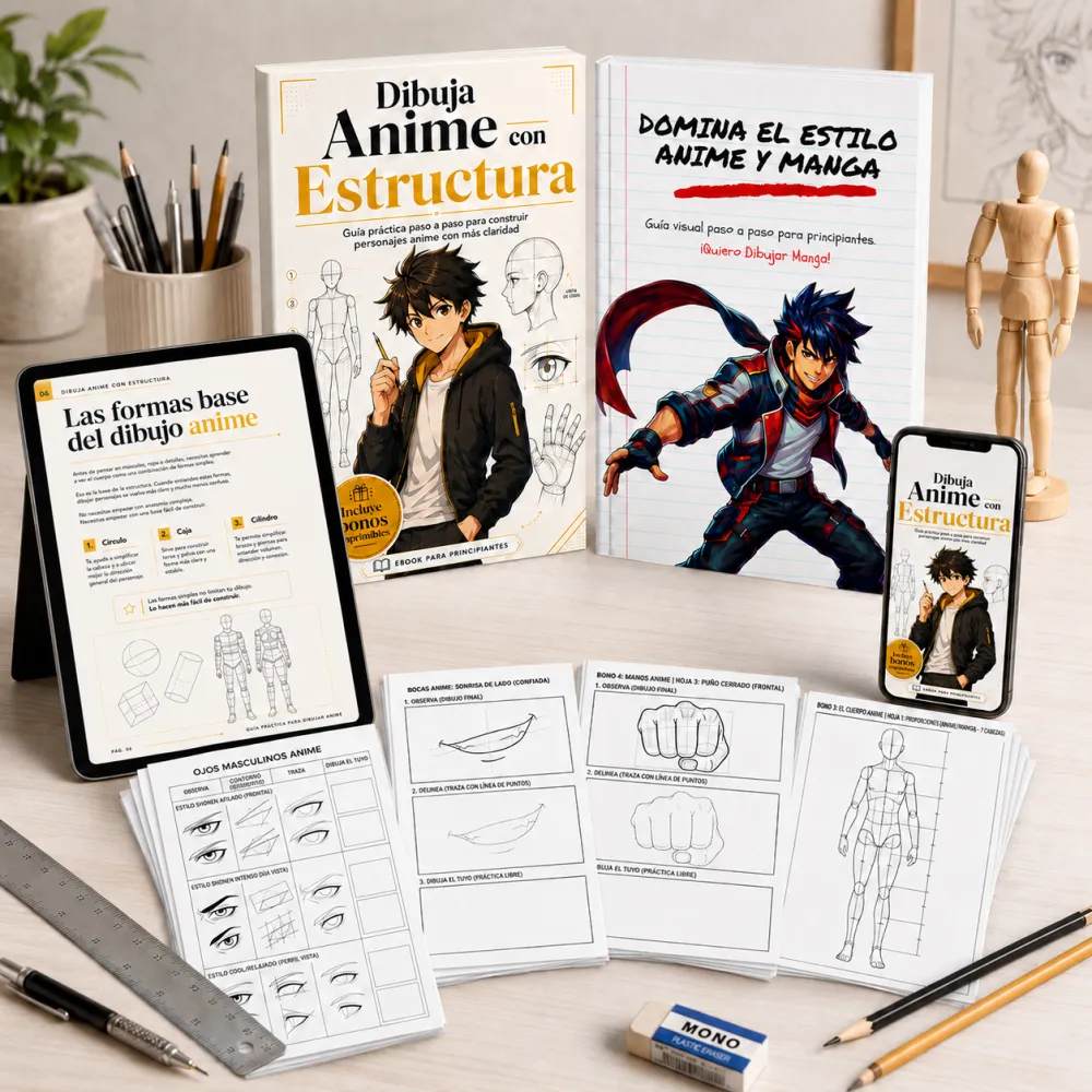 Sistema Dibuja Anime con Estructura — ebook, tablet y hojas de práctica